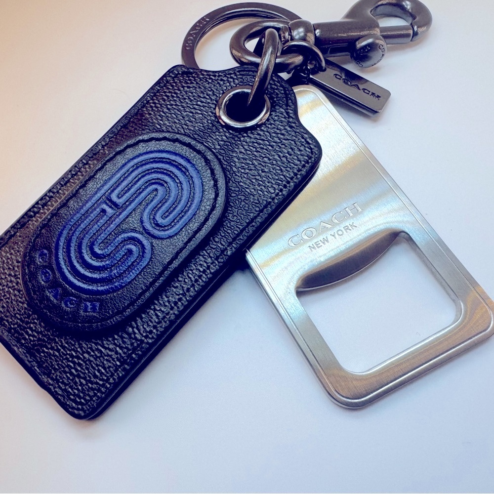 Coach Retro C Leather Keychain Bottle Opener Rare Japan Edition Gunmetal Logo - Picture 2 of 9